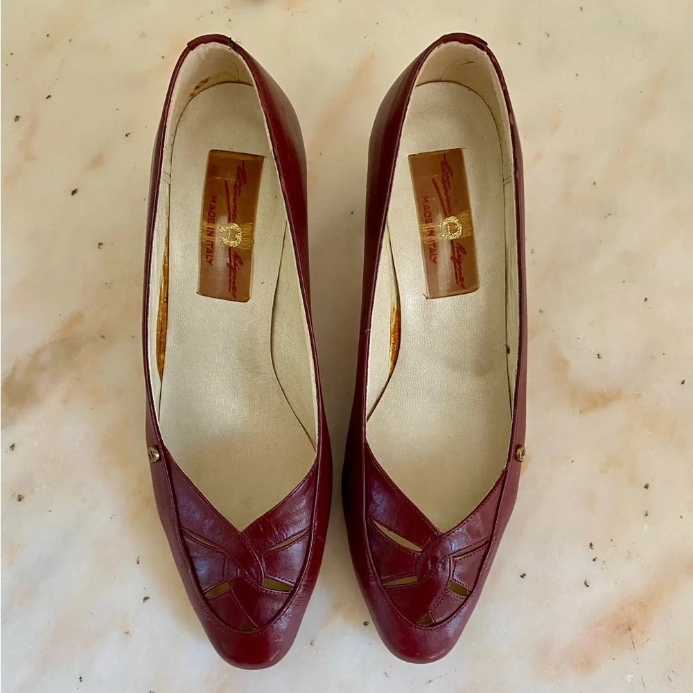 Vintage 1980s Etienne Aigner Maroon Leather Heels Size 5.5 Made In Italy - Picture 2 of 8